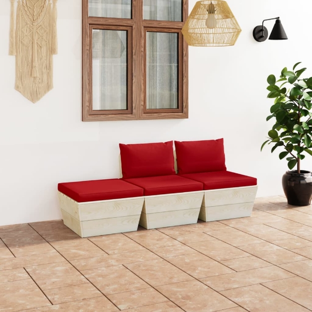 Set Divani da Giardino su Pallet 3 pz con Cuscini Legno Abete