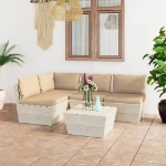 Set Divani da Giardino su Pallet 5 pz con Cuscini Legno Abete