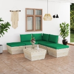 Set Divani da Giardino su Pallet 6 pz con Cuscini Legno Abete