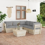 Set Divani da Giardino su Pallet 6 pz con Cuscini Legno Abete