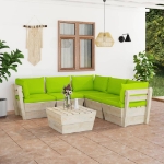 Set Divani da Giardino su Pallet 6 pz con Cuscini Legno Abete