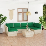 Set Divani da Giardino su Pallet 7 pz con Cuscini Legno Abete