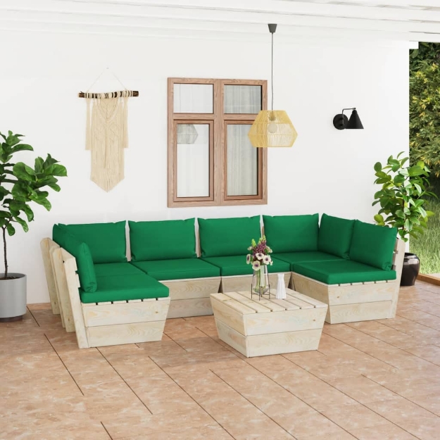 Set Divani da Giardino su Pallet 7 pz con Cuscini Legno Abete