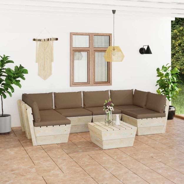 Set Divani da Giardino su Pallet 7 pz con Cuscini Legno Abete