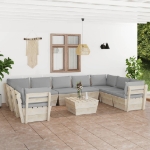 Set Divani da Giardino su Pallet 10 pz con Cuscini Legno Abete