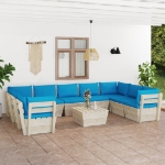 Set Divani da Giardino su Pallet 10 pz con Cuscini Legno Abete