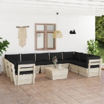 Set Divani da Giardino su Pallet 10 pz con Cuscini Legno Abete