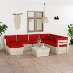 Set Divani da Giardino su Pallet 8 pz con Cuscini Legno Abete