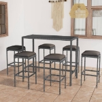 Set da Bar da Giardino 7 pz con Cuscini in Polyrattan Grigio