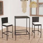 Set Bar da Giardino 3 pz con Cuscini Polyrattan Nero