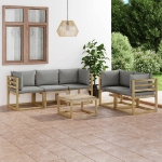 Set Divani da Giardino 6 pz con Cuscini Grigi