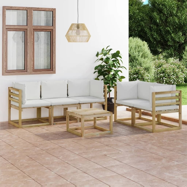 Set Divani da Giardino 6 pz con Cuscini Crema