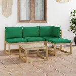 Set Divani da Giardino 5 pz con Cuscini Verdi