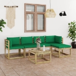 Set Divani da Giardino 6pz con Cuscini Legno di Pino Impregnato