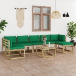 Set Divani da Giardino 8pz con Cuscini Legno di Pino Impregnato