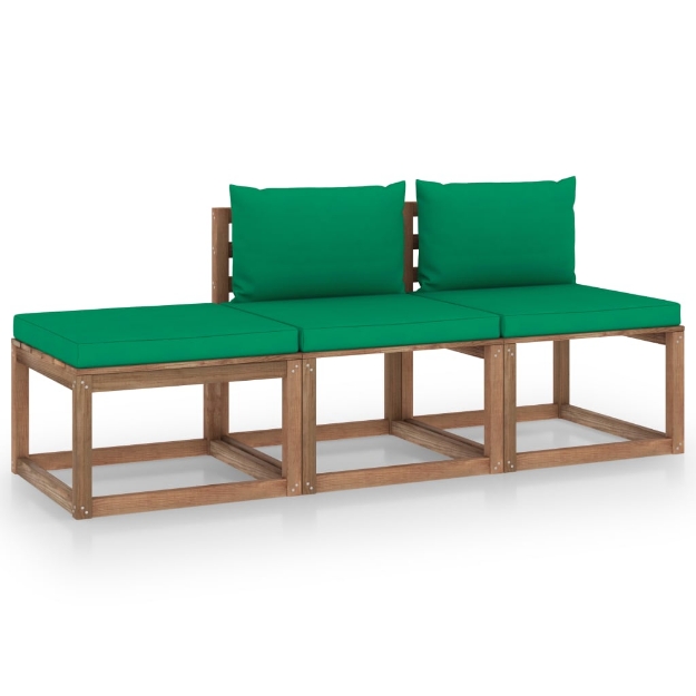 Set Divani Giardino su Pallet 3 pz con Cuscini Pino Impregnato