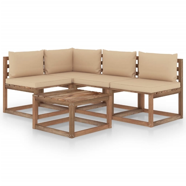 Set Divani da Giardino 5 pz con Cuscini Beige