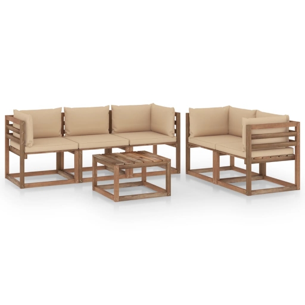 Set Divani da Giardino 6 pz con Cuscini Beige