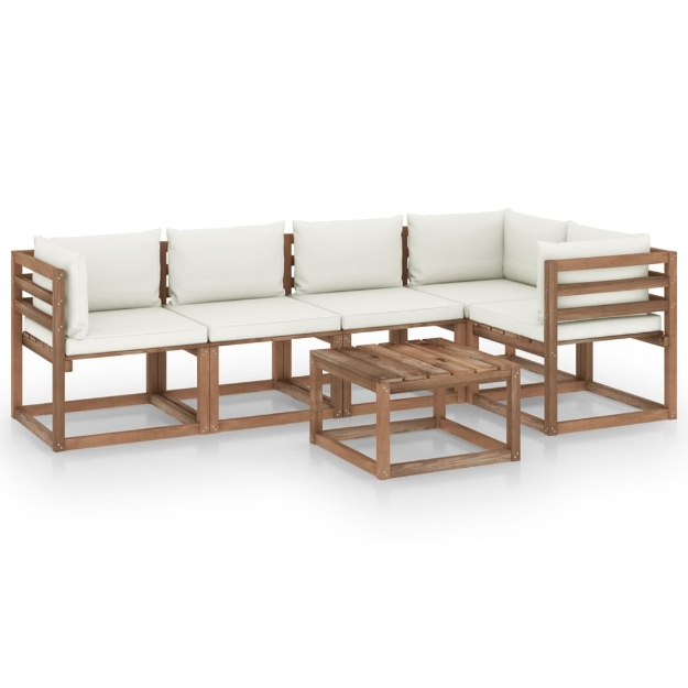 Set Divani Giardino su Pallet 6pz Cuscini Crema Pino Impregnato