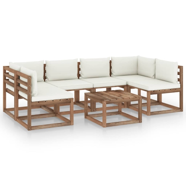 Set Divani Giardino su Pallet 7 pz con Cuscini Pino Impregnato