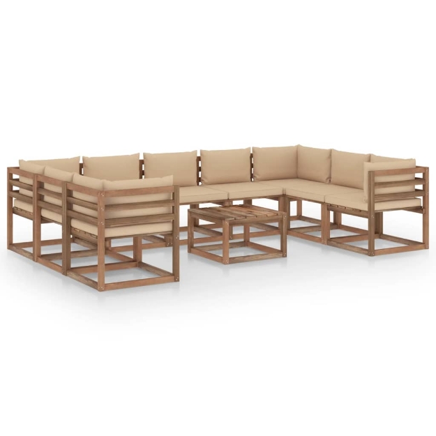 Set Divani da Giardino 10 pz con Cuscini Beige