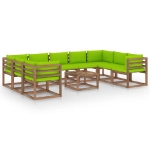 Set Divani da Giardino 10 pz con Cuscini Verde Brillante