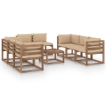 Set Divani da Giardino 9 pz con Cuscini Beige