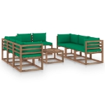 Set Divani da Giardino 9 pz con Cuscini Verdi