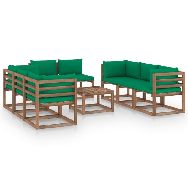 Set Divani da Giardino 9 pz con Cuscini Verdi