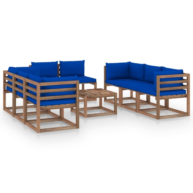 Set Divani da Giardino 9 pz con Cuscini Blu