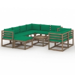 Set Divani da Giardino 10 pz con Cuscini Verdi