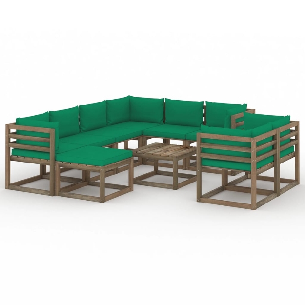 Set Divani da Giardino 10 pz con Cuscini Verdi