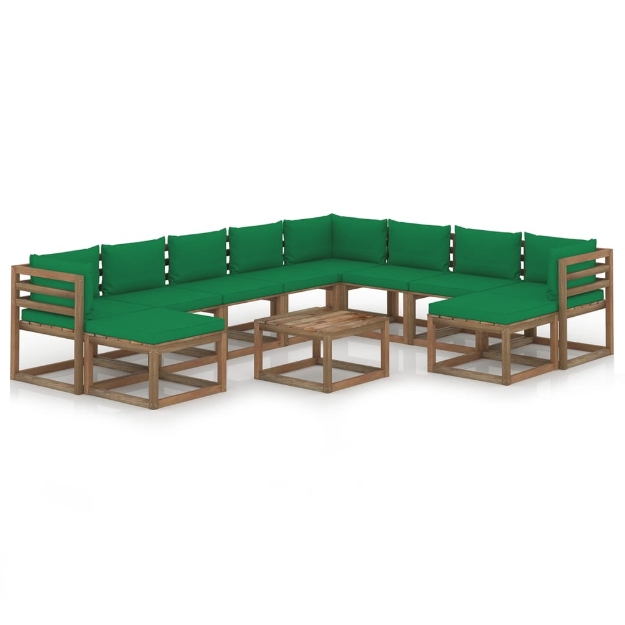 Set Divani da Giardino 11 pz con Cuscini Verdi