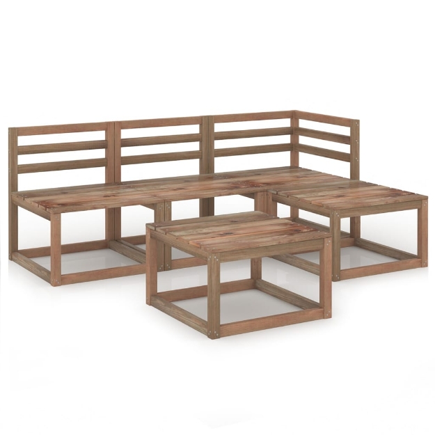 Set Divani Giardino 5 pz Marrone Legno di Pino Impregnato