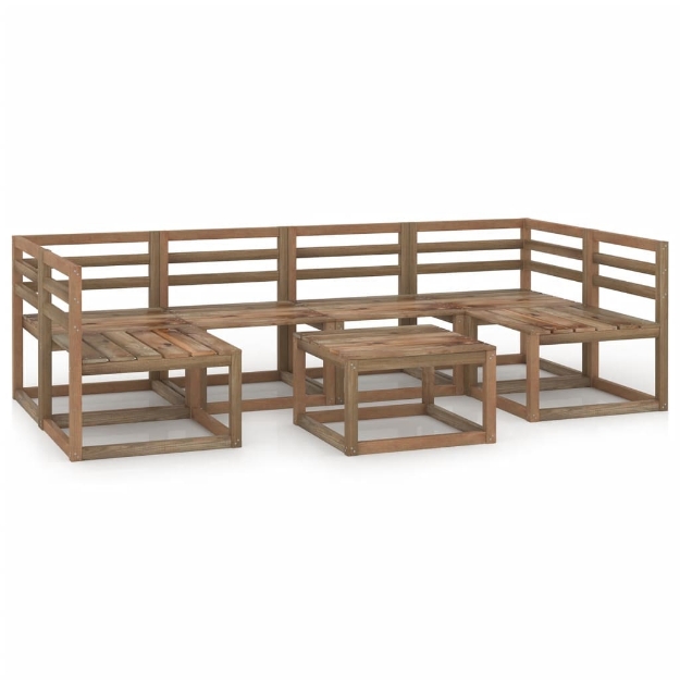 Set Divani Giardino 7 pz Marrone in Legno di Pino Impregnato