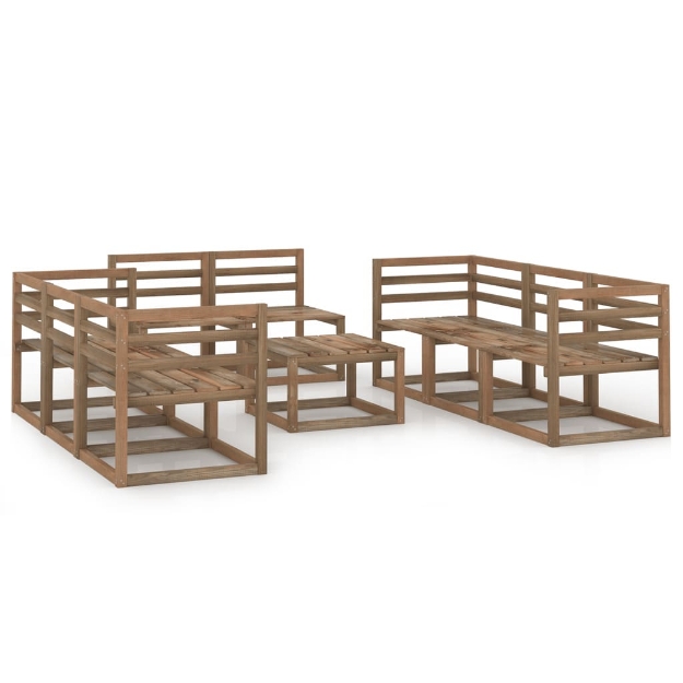 Set Divani Giardino 9 pz in Legno di Pino Impregnato Marrone