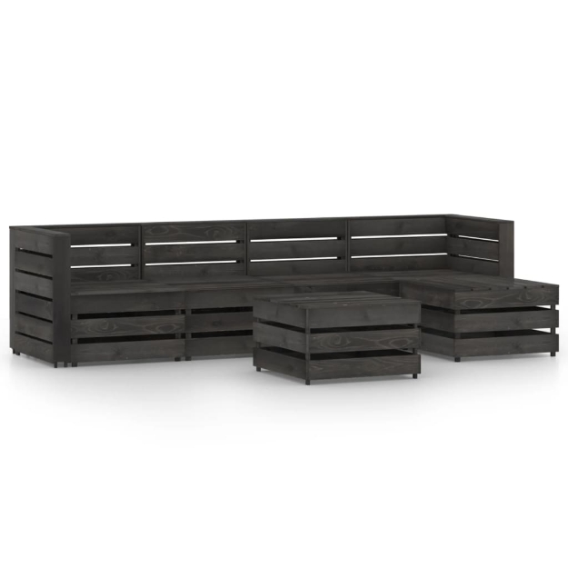 Set Divani da Giardino 6 pz in Legno di Pino Impregnato Grigio