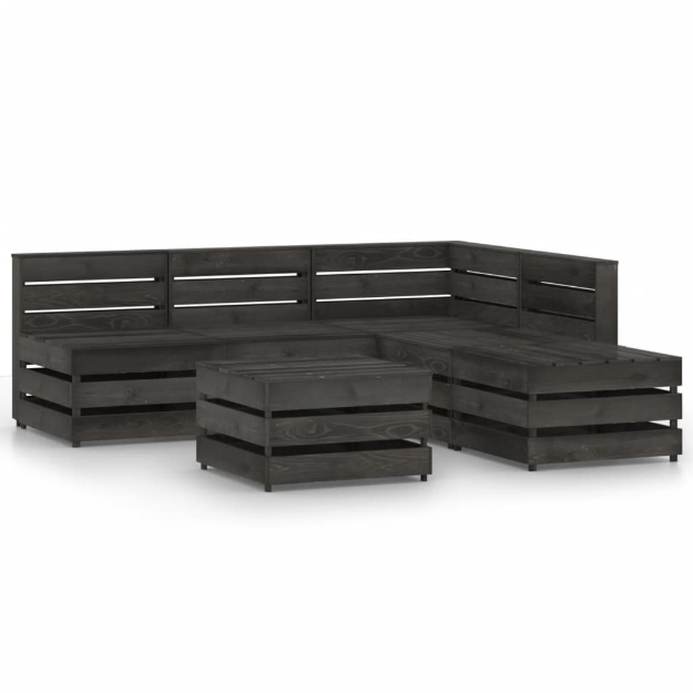 Set Divani da Giardino 6 pz in Legno di Pino Impregnato Grigio