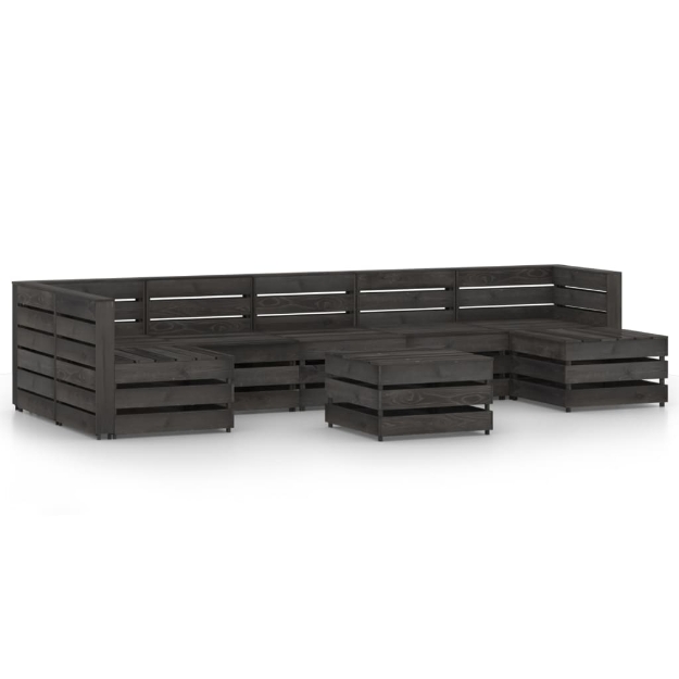 Set Divani da Giardino 8 pz in Legno di Pino Impregnato Grigio