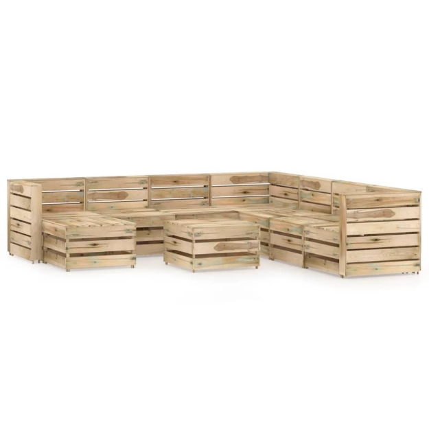 Set Divani da Giardino 9 pz in Legno di Pino Impregnato Verde