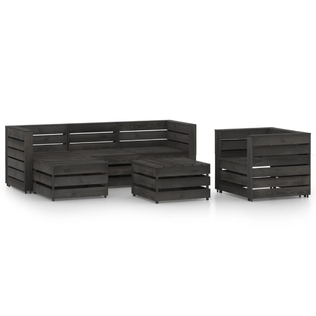 Set Divani da Giardino 6 pz in Legno di Pino Impregnato Grigio