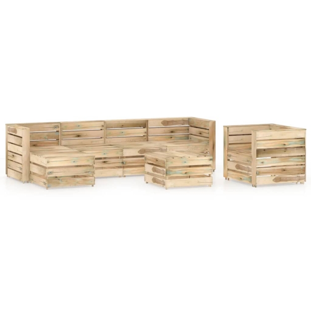 Set Divani da Giardino 7 pz in Legno di Pino Impregnato Verde