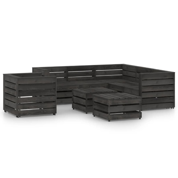 Set Divani da Giardino 8 pz in Legno di Pino Impregnato Grigio