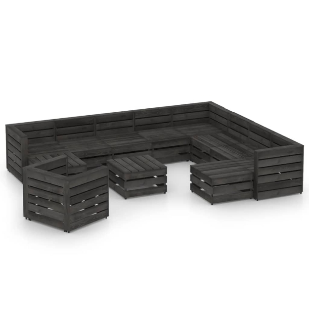 Set Divani da Giardino 12 pz in Legno di Pino Impregnato Grigio