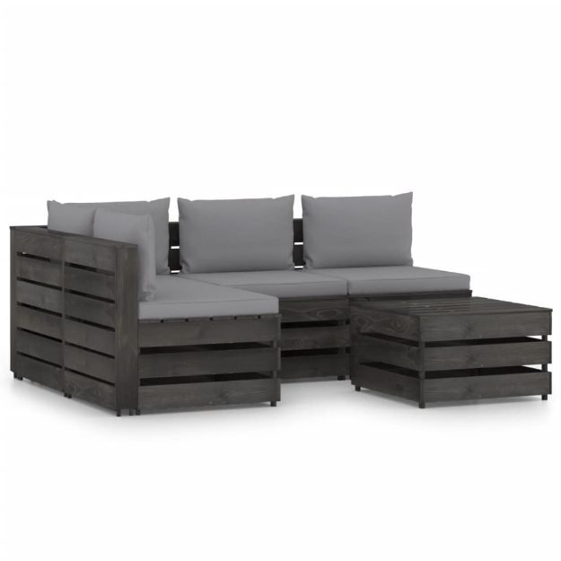 Set Divani da Giardino con Cuscini 5 pz Legno Impregnato Grigio