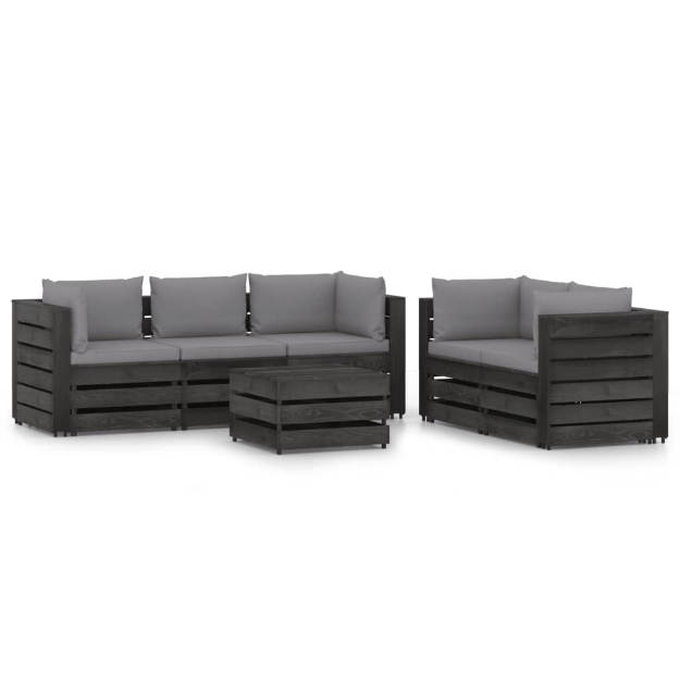 Set Divani da Giardino con Cuscini 6 pz Legno Impregnato Grigio