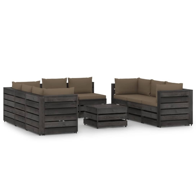 Set Divani da Giardino con Cuscini 9 pz Legno Impregnato Grigio