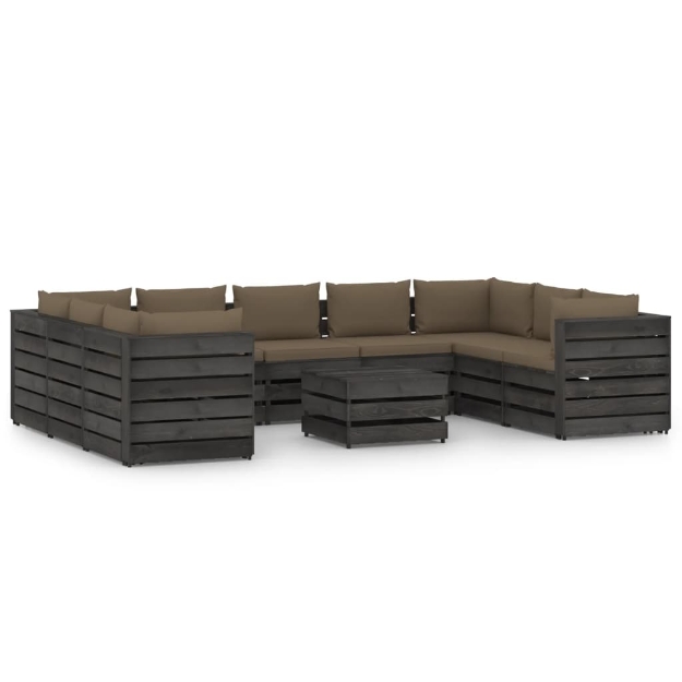 Set Divani da Giardino con Cuscini 10pz Legno Impregnato Grigio