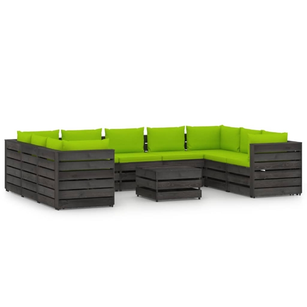 Set Divani da Giardino con Cuscini 10pz Legno Impregnato Grigio