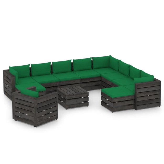 Set Divani da Giardino con Cuscini 12pz Legno Impregnato Grigio